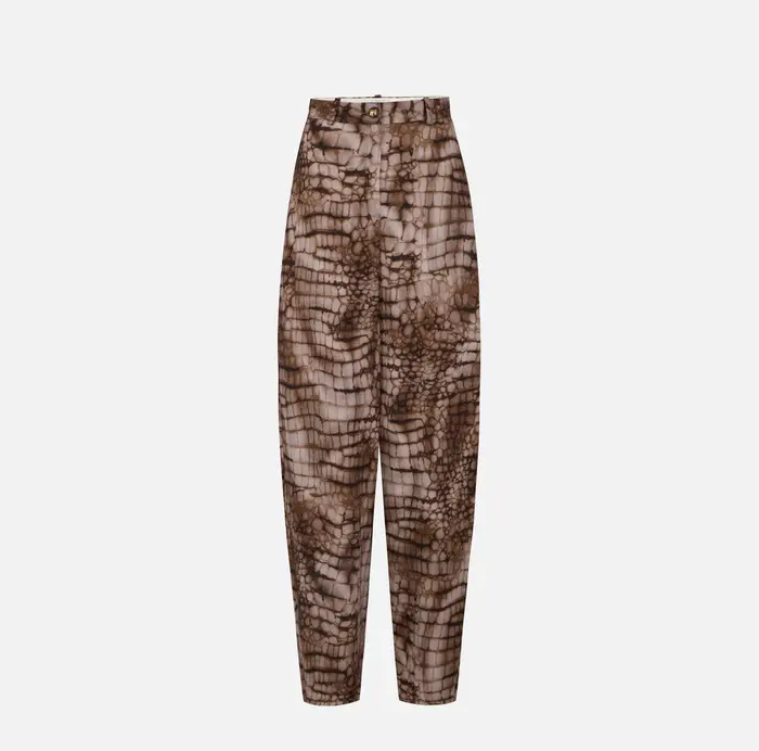 Elisabetta Franchi Pantaloni in jersey leggero con stampa alligatore Cognac