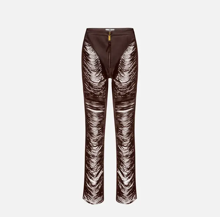 Elisabetta Franchi Pantaloni in nappa con frange Cognac