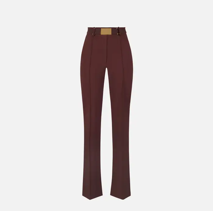 Elisabetta Franchi Pantaloni in tessuto tecnico bielastico con cintura Cognac