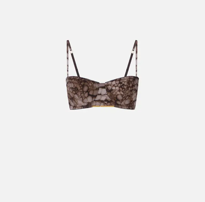 Elisabetta Franchi Reggiseno in cady e tulle con stampa alligatore Cognac