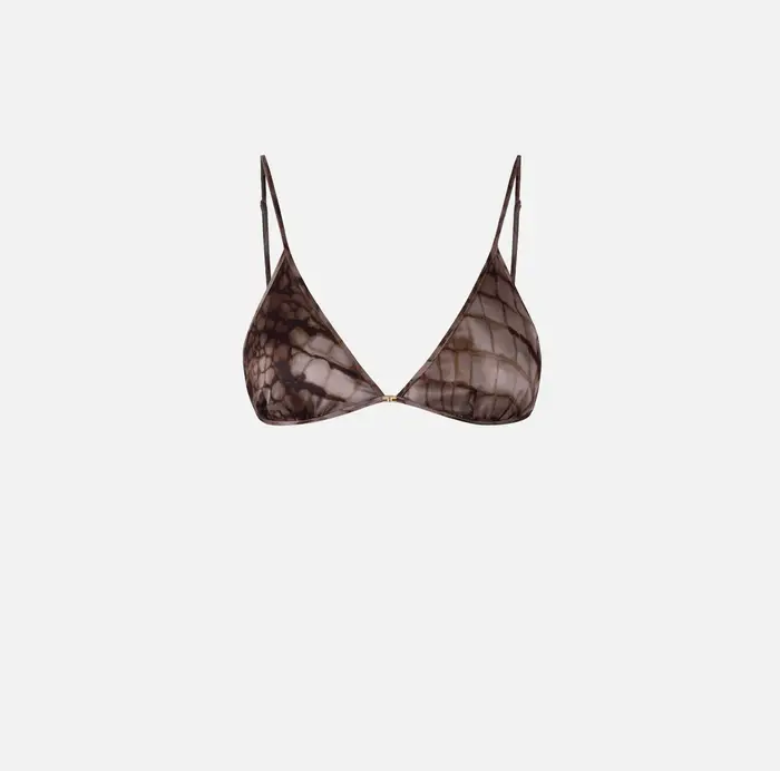 Elisabetta Franchi Reggiseno in raso con stampa alligatore Cognac