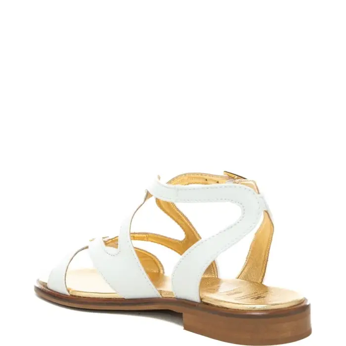 Elisabetta Franchi sandali da bambina con inserti laminati e medagliette loggate bianco avorio miniatura 3