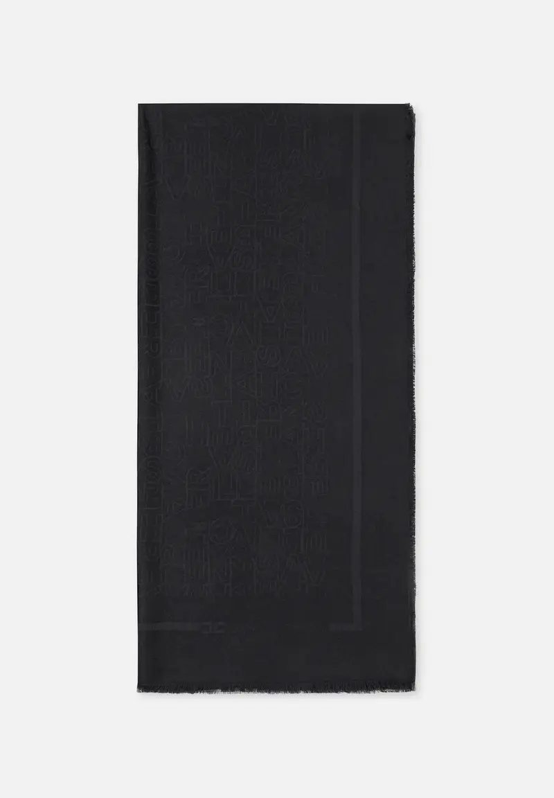 ELISABETTA FRANCHI Sciarpa nera da donna con lettering jacquard