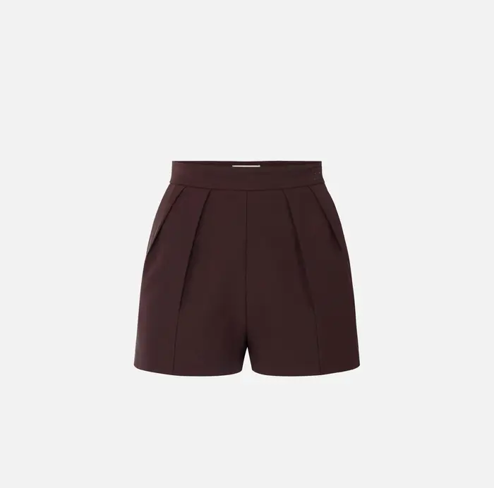 Elisabetta Franchi Shorts in crêpe leggero con pinces Cognac