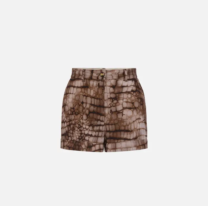 Elisabetta Franchi Shorts in jersey leggero con stampa alligatore Cognac