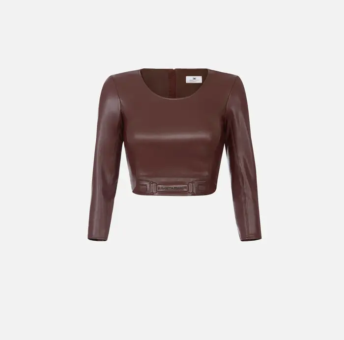 Elisabetta Franchi Top con logo embossed Cognac