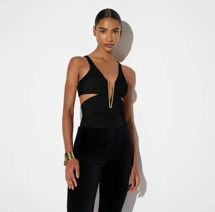 Top in jersey crêpe leggero con drappeggi Nero