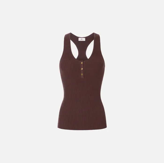 Elisabetta Franchi Top in maglia a micro-trecce Cognac