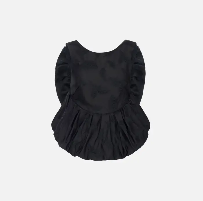 Top in raso jacquard con piume Nero
