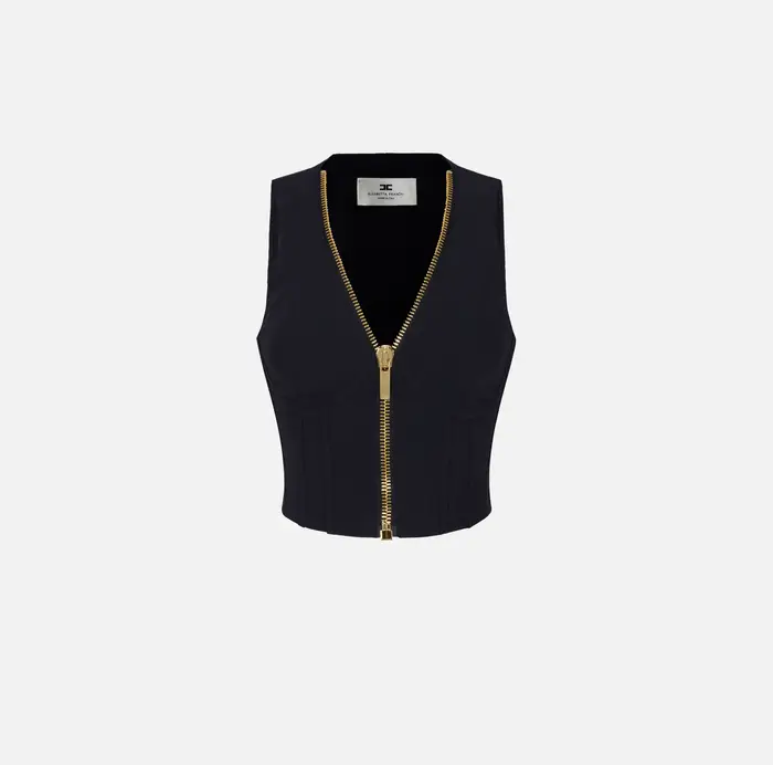 Elisabetta Franchi Top in tessuto tecnico con zip Nero