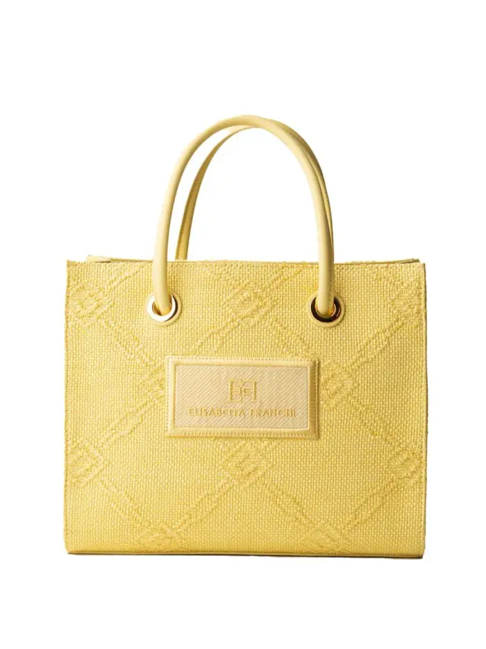 ELISABETTA FRANCHI Tote piccola in rafia jacquard lemonade