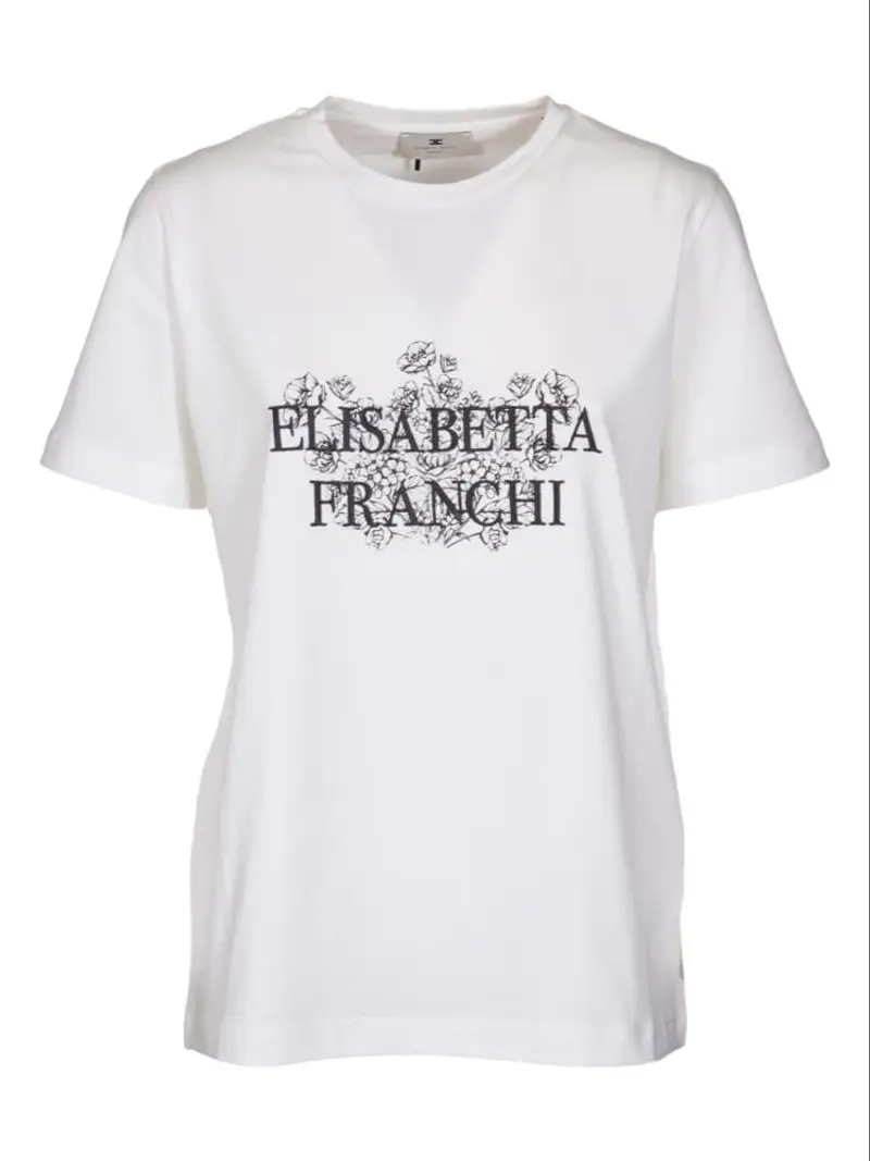 Elisabetta Franchi tshirt bianca donna in cotone maxi logo ricamato sul davant