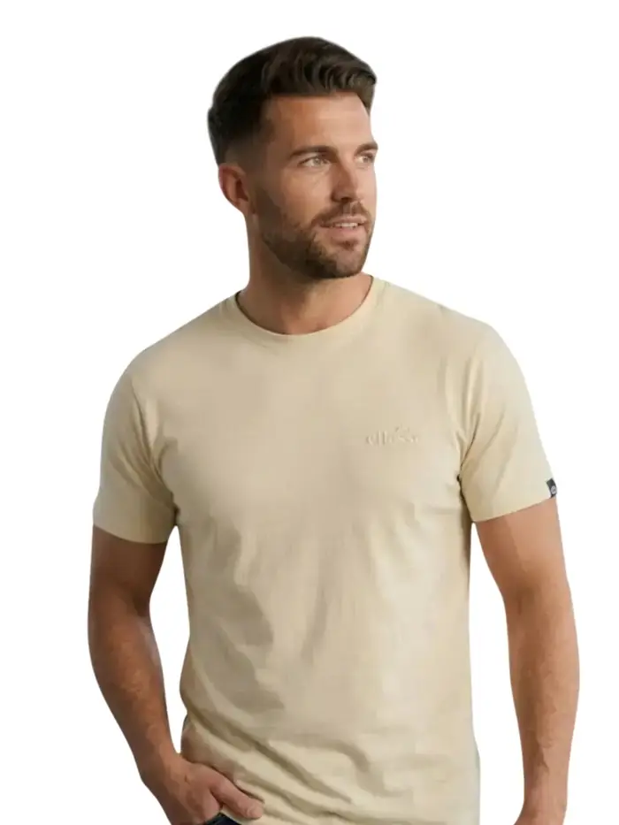 Ellesse t-shirt uomo in cotone beige con ricamo logo tono su tono