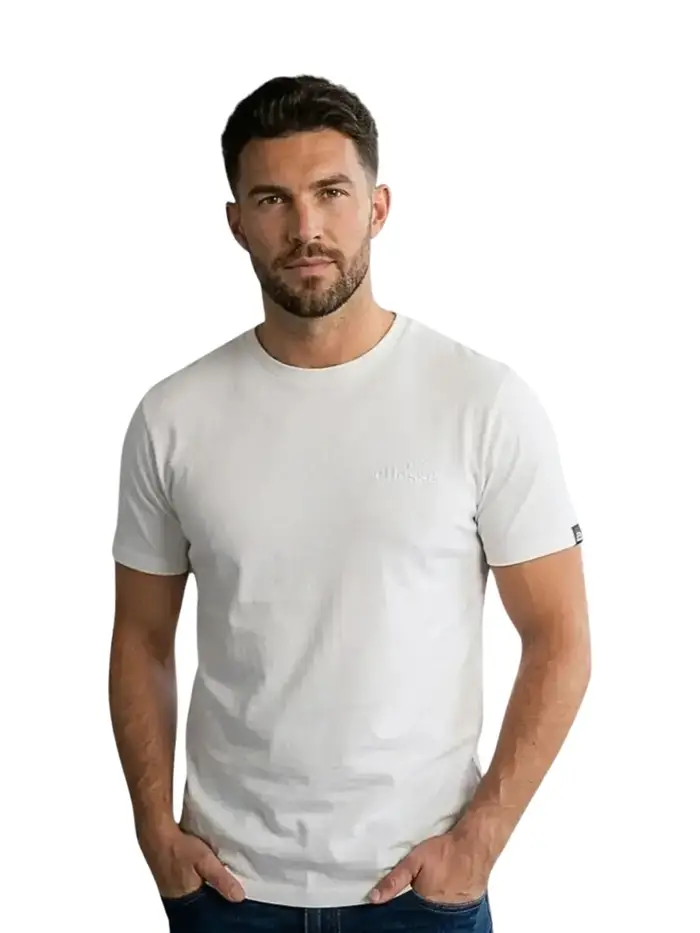 Ellesse t-shirt uomo in cotone bianco con ricamo logo tono su tono