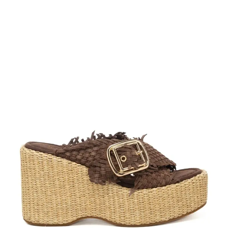 Emanuelle Vee scarpe alte da donna yumi in tessuto intrecciato marrone