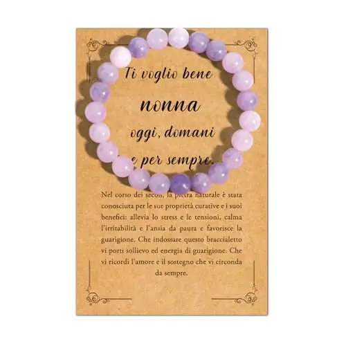 EmDryze Regalo Nonna Regalo Festa dei Nonni Bracciale Pietre Naturali Viola 8mm Regalo Nonna Compleanno Regalo Nonni