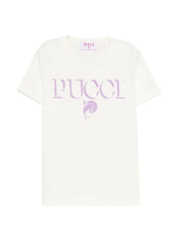 T-shirt con logo glitter Avorio lilla