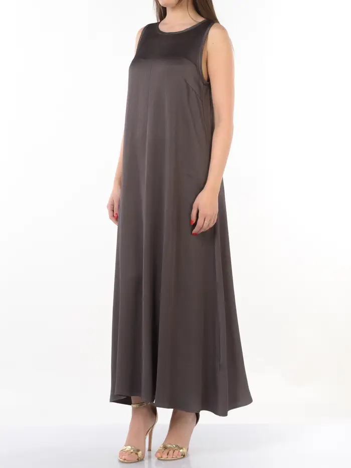 EMME BY MARELLA abito lungo da donna senza maniche in tessuto fluido MARRON