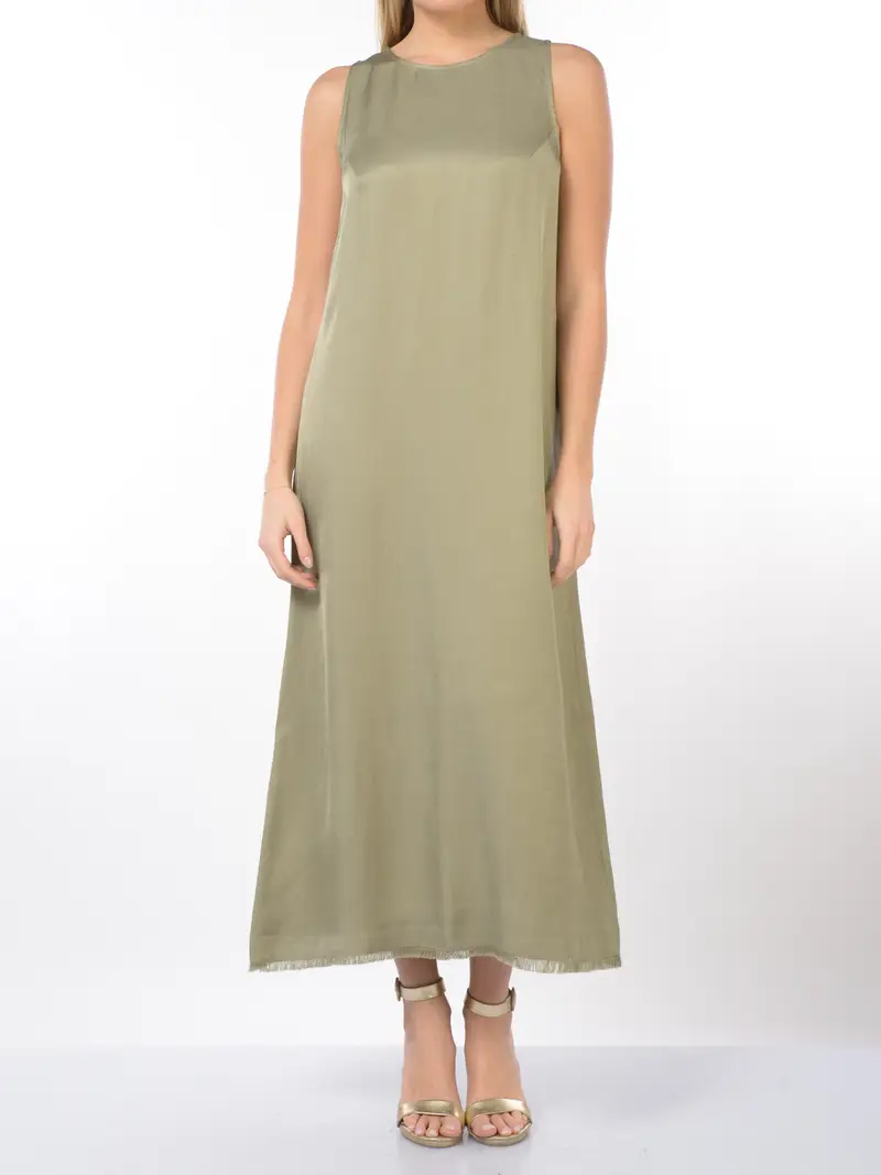EMME BY MARELLA abito lungo da donna senza maniche in viscosa e lino Verde