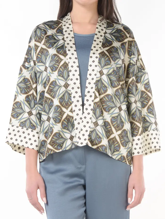 EMME BY MARELLA blusa da donna aperta a fantasia geometrica BEIGE