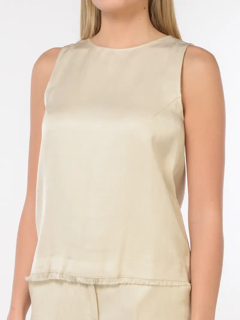EMME BY MARELLA blusa da donna senza maniche con microfrange BEIGE