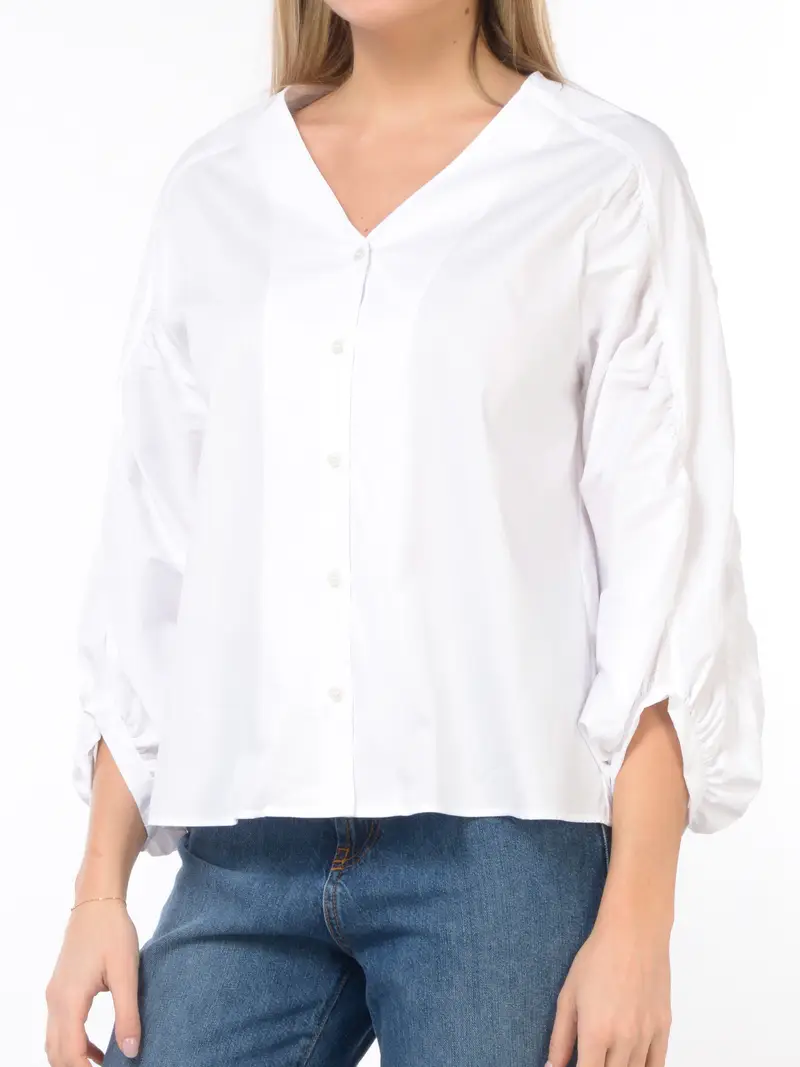 EMME BY MARELLA camicia da donna con scollo a V e arricciatura Bianco