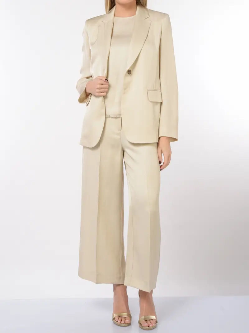 EMME BY MARELLA completo Pantalone da donna ampio in viscosa e lino BEIGE