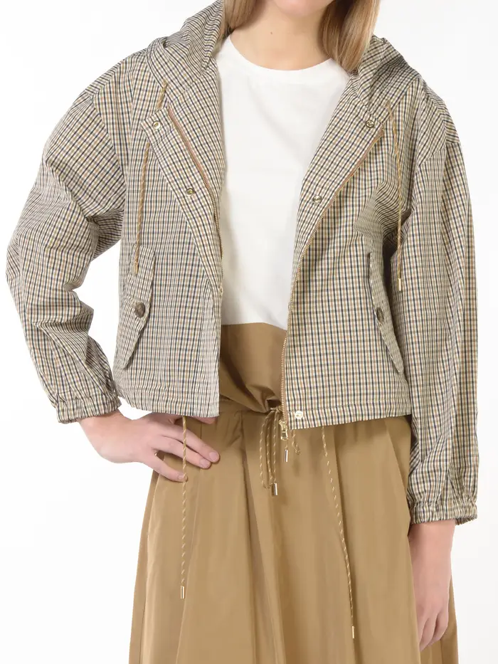 EMME BY MARELLA giubbino da donna boxy a quadri con cappuccio BEIGE