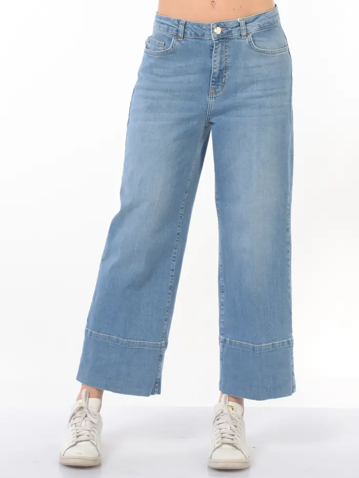 EMME BY MARELLA jeans da donna cropped con maxi finta balza Blu