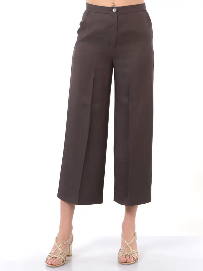 EMME BY MARELLA pantalone da donna ampio in viscosa e lino MARRON