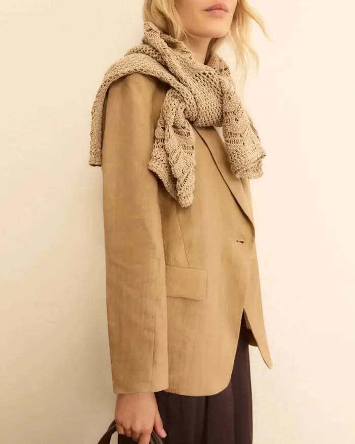 Emme Marella Blazer monopetto cammello in lino lavato con rever classico