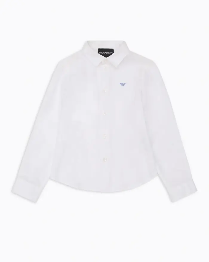 Camicia Emporio Armani Junior bianca in puro lino con logo aquila