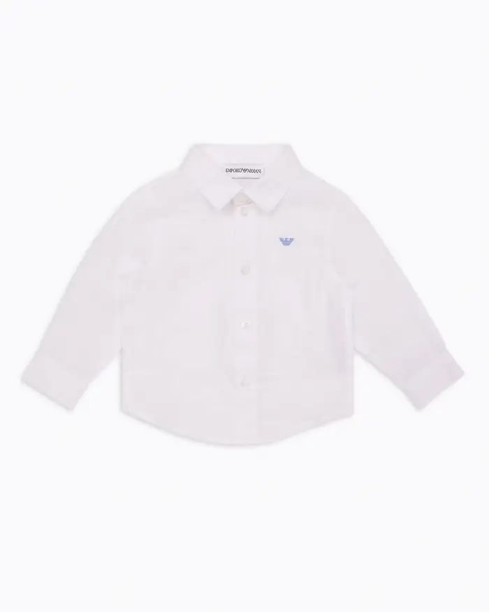 Camicia Emporio Armani Junior bianca in puro lino con logo aquila