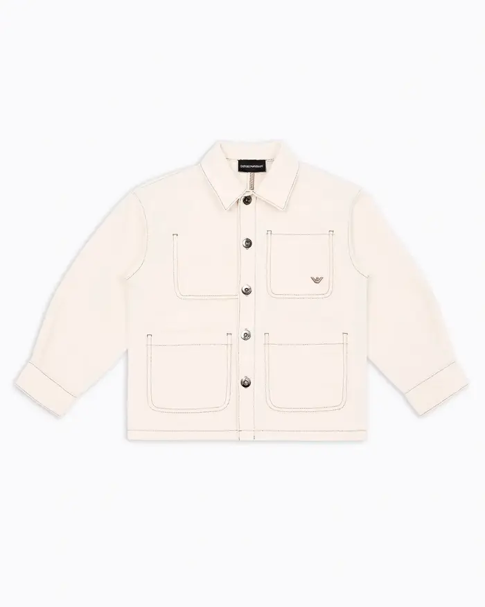 Giacca camicia Emporio Armani Junior color panna con maxi tasche