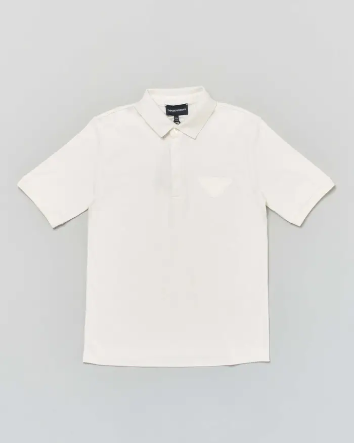 Polo mezza manica Emporio Armani Junior in cotone stretch color panna con abbotonatura nascosta