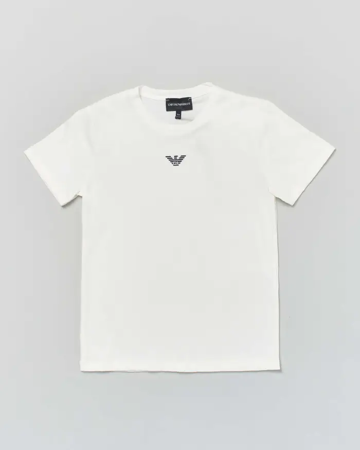 T-shirt bianca mezza manica Emporio Armani Junior in puro cotone con mini logo aquila