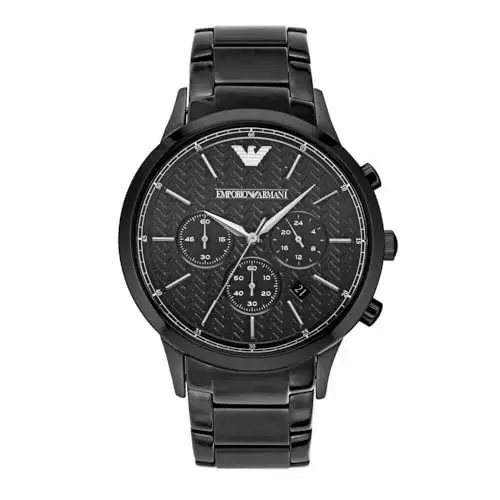 Emporio Armani Orologio da uomo, movimento cronografo al quarzo, cassa in acciaio nero 43 mm con bracciale in acciaio