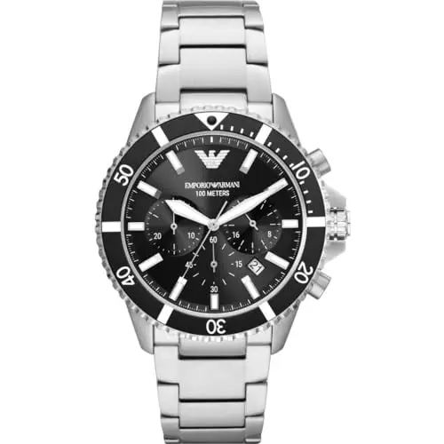 Emporio Armani Orologio da uomo, movimento cronografo, cassa in acciaio inossidabile 43 mm con bracciale in acciaio