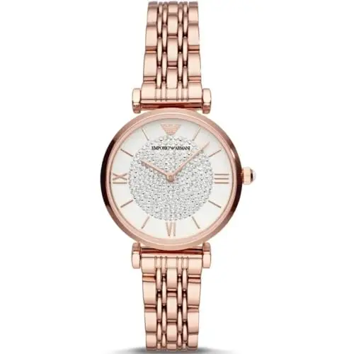 Emporio Armani Orologio Donna, movimento a due lancette, cassa in acciaio inossidabile oro rosa 32 mm con bracciale in