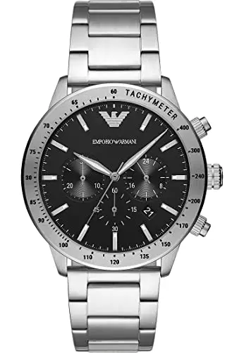 Emporio Armani Orologio Uomo, movimento cronografo al quarzo, cassa in acciaio inossidabile 43 mm con bracciale in