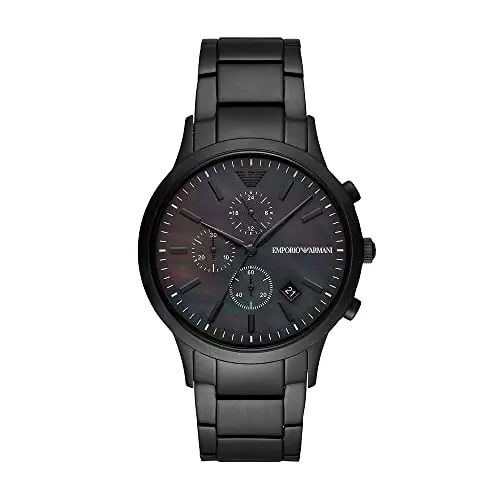 Emporio Armani Orologio Uomo, movimento cronografo al quarzo, cassa in acciaio inossidabile nero 43 mm con bracciale in