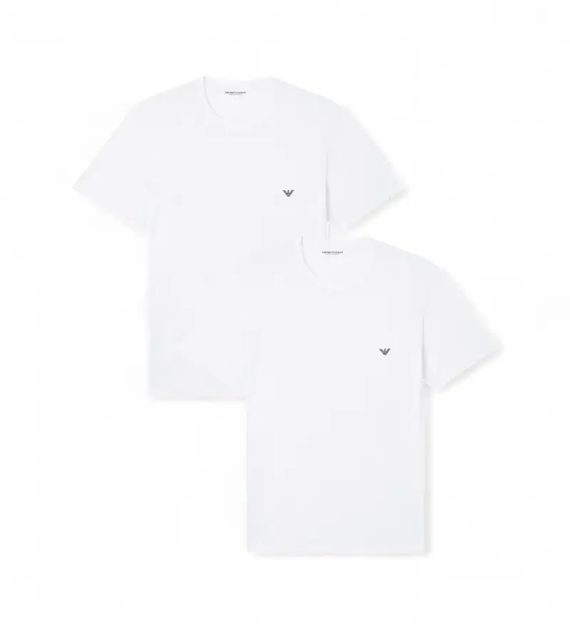 Emporio Armani per uomo EM000391_AF14132 Set di due magliette bianche in maglia, Bianco, Homewear, Cotone, Manica corta