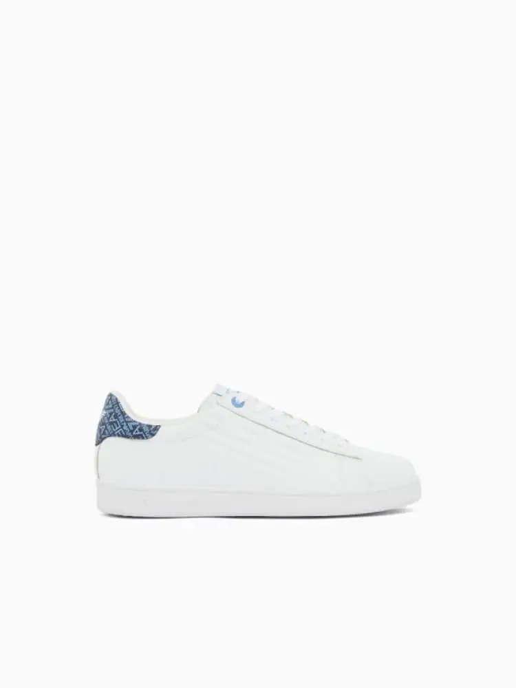 Emporio Armani sneaker uomo classic in pelle bianca con logo e dettaglio azzurro