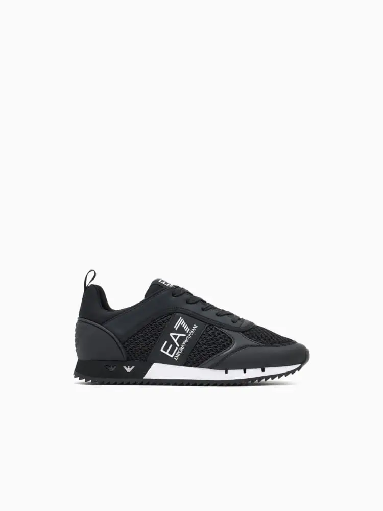 Emporio Armani sneaker uomo running in pelle e tessuto nera con logo