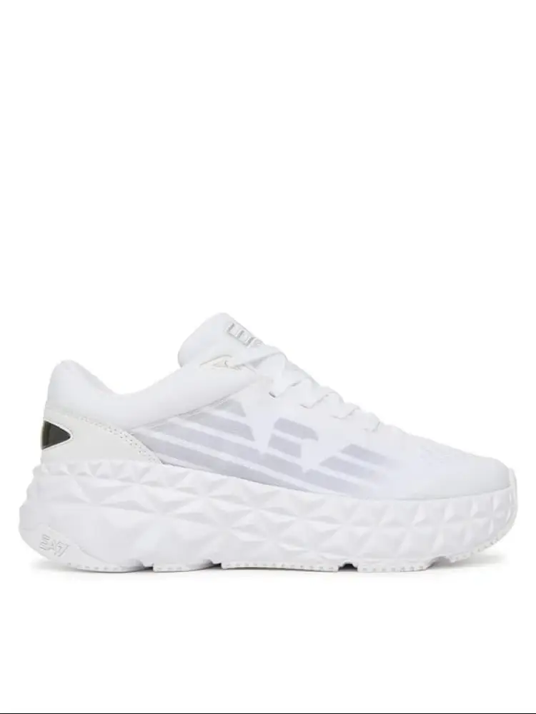 Emporio Armani sneaker uomo running in tessuto bianco con maxi logo
