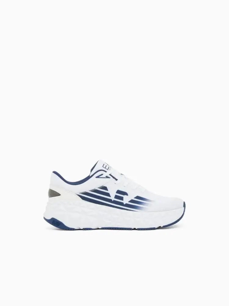 Emporio Armani sneaker uomo running in tessuto bianco con maxi logo