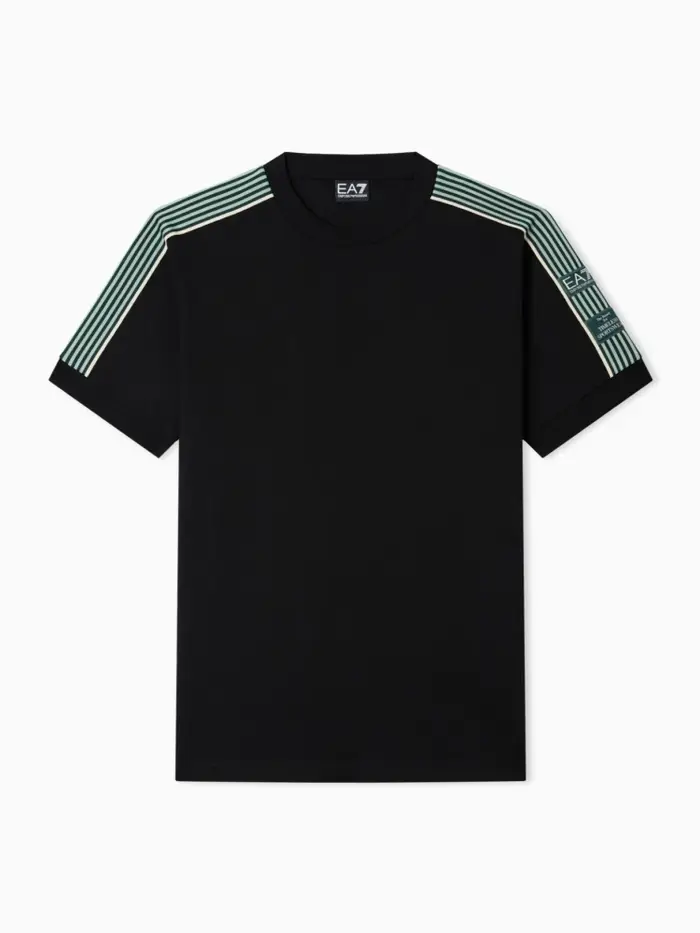 Emporio Armani t-shirt uomo logo series nera con banda verde a contrasto
