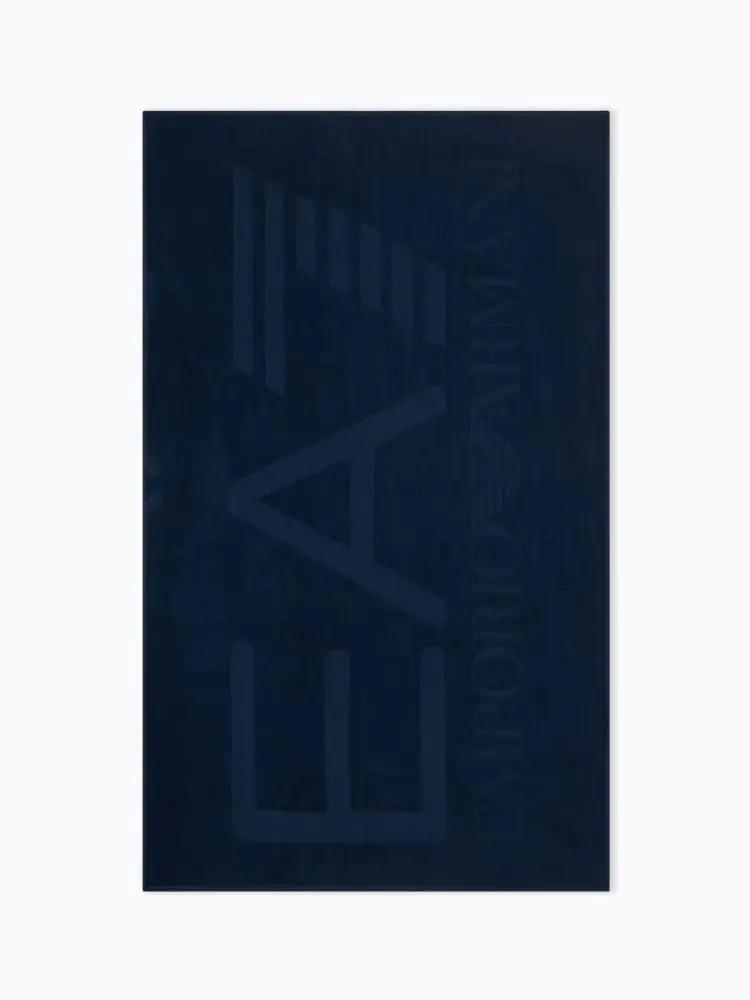 Emporio Armani telo mare in cotone blu con logo