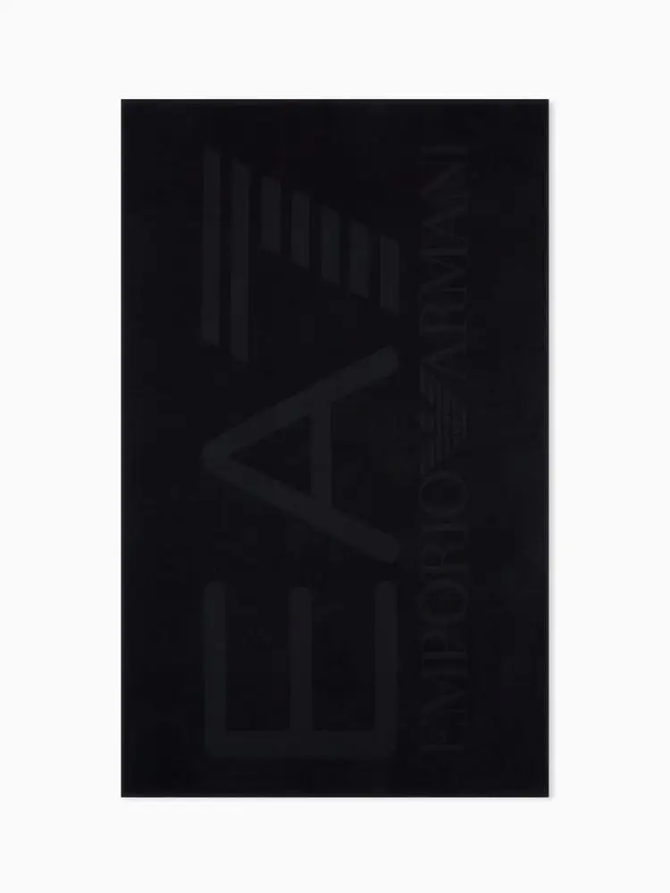 Emporio Armani telo mare in cotone nero con logo