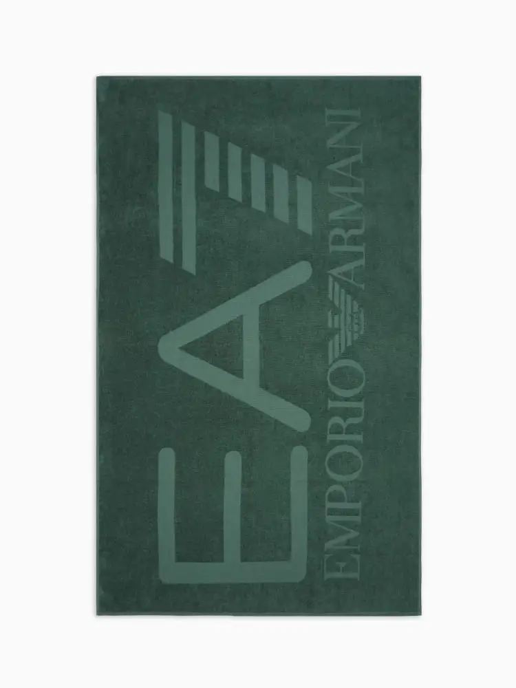 Emporio Armani telo mare in cotone verde con logo